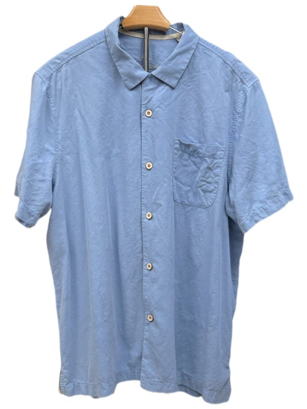 Tommy Bahama 100% Silk Blue Short Sleve Button Down Shirt Tropical Top Casual